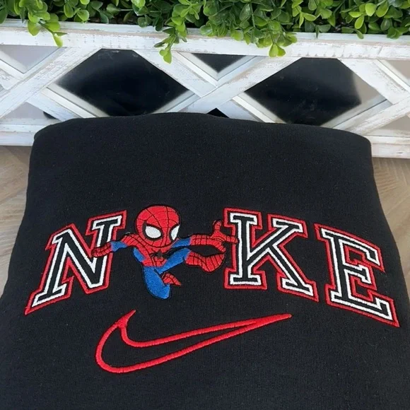 Sweaters Black Custom Made Spider Man With Nike Sweatshirt